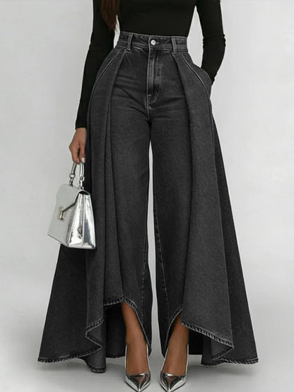 Womens Solid Color Wide Leg Straight Pants