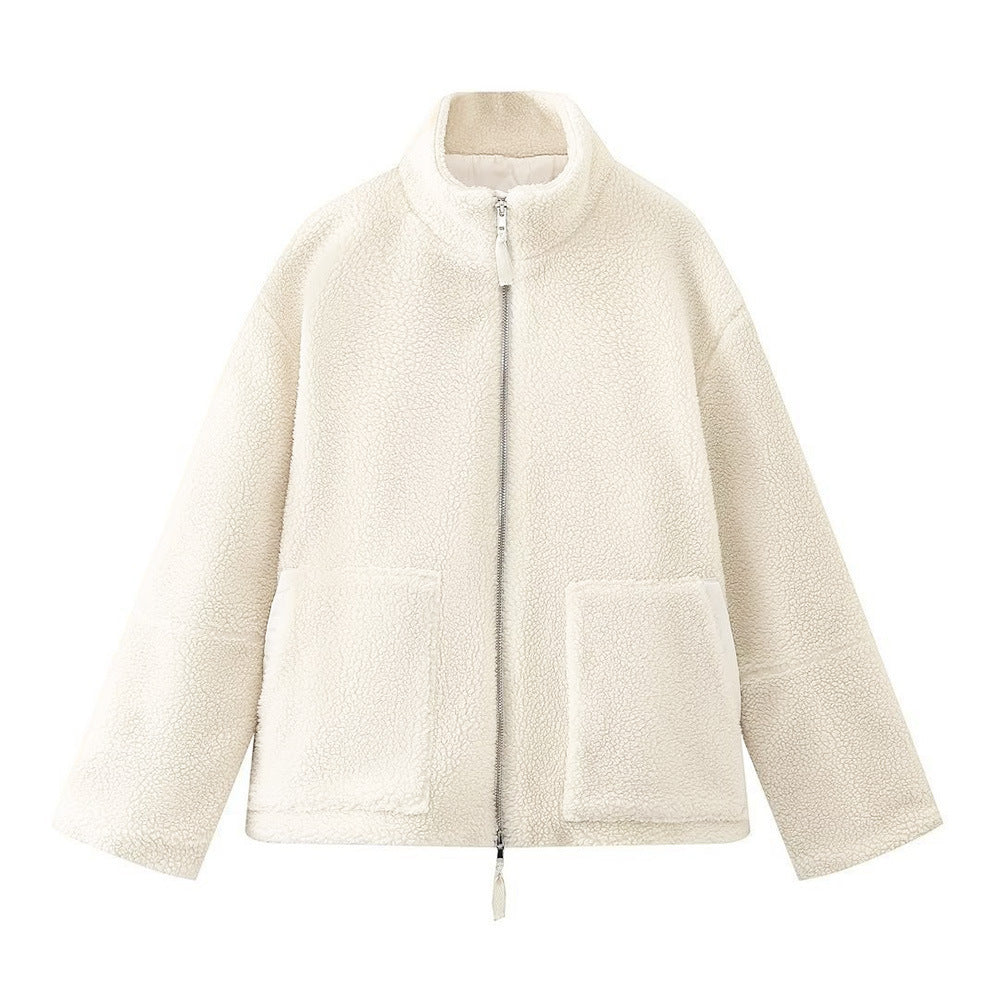Womens Solid High Neck Wool Blend Winter Coat