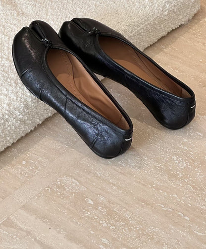 Womens Split-Toe Ballet Flats Sheepskin Slip-On Shoes