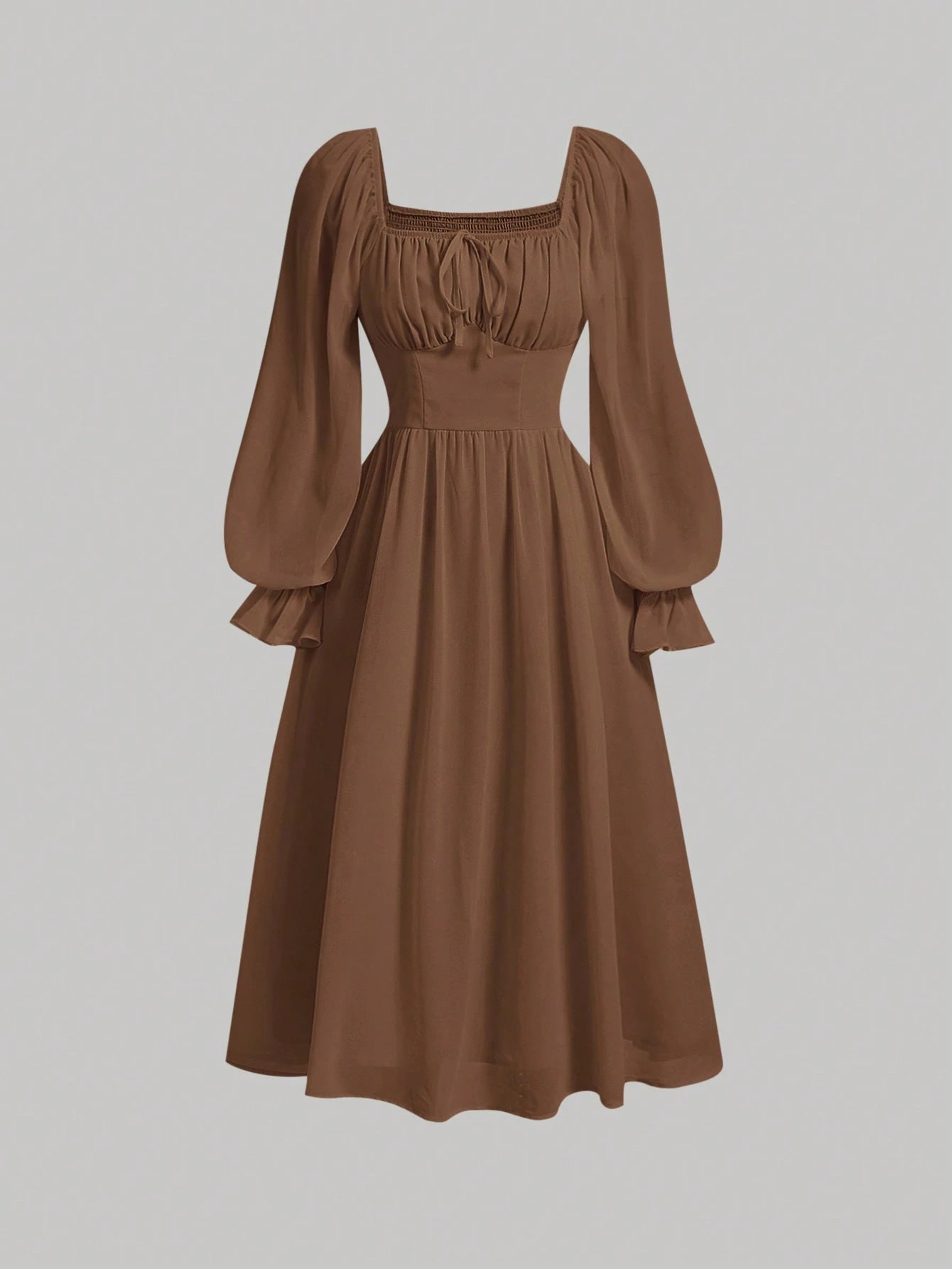 Womens Square Neck Pleated Dress