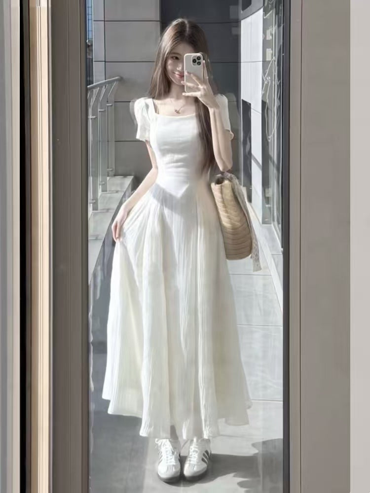 Womens Square Neck Puff Sleeve Dress
