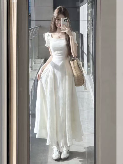 Womens Square Neck Puff Sleeve Dress