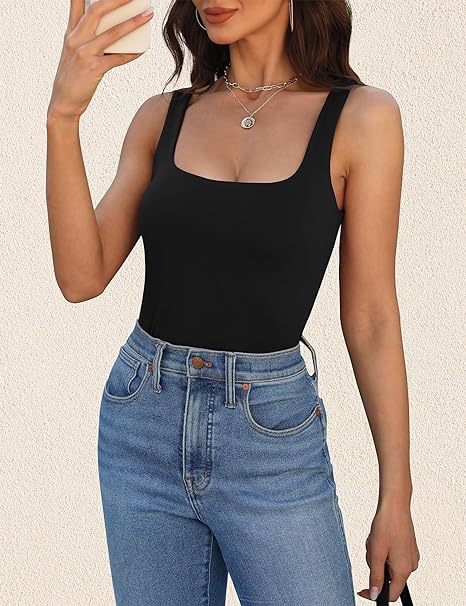 Womens Square Neck Sleeveless Slim Fit Top