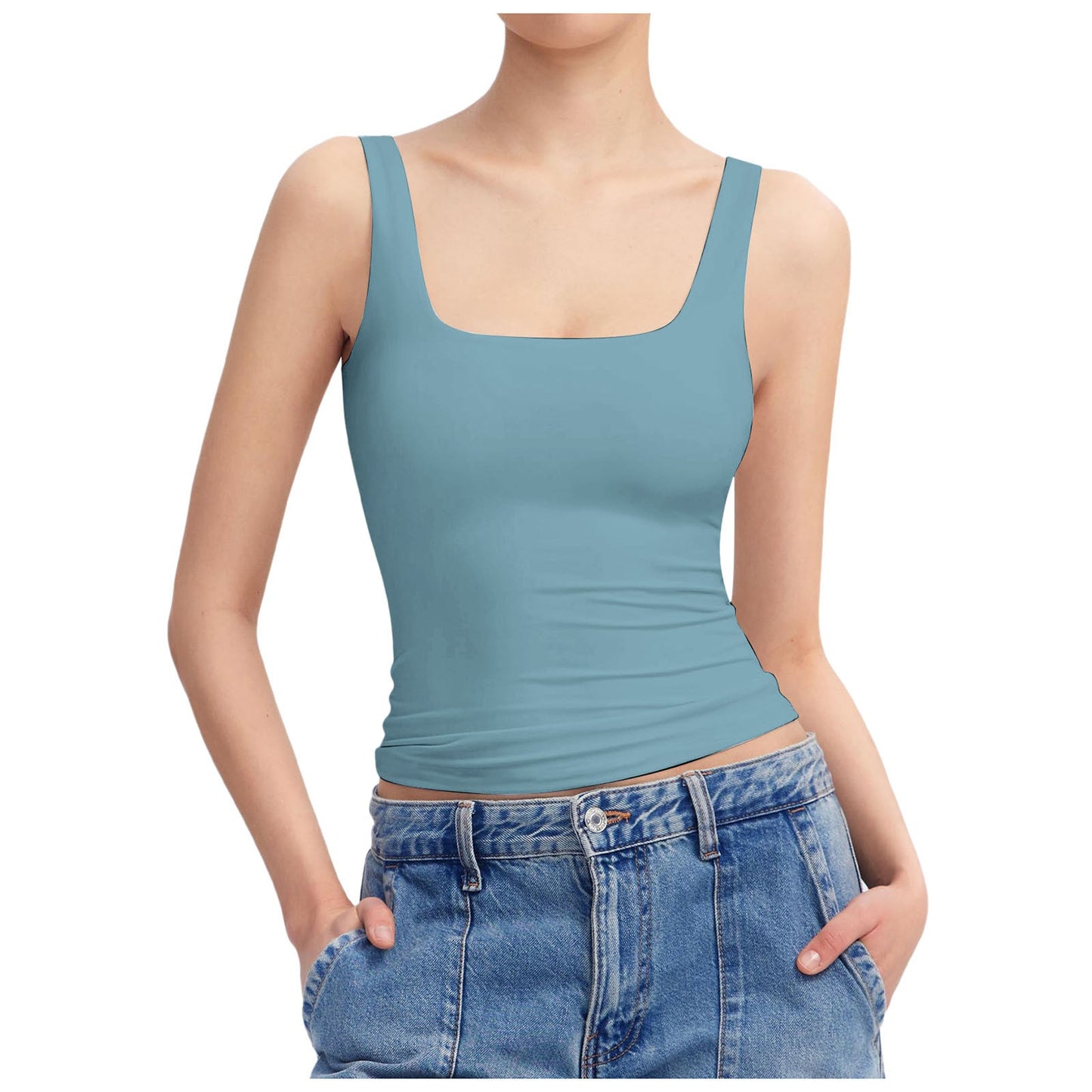 Womens Square Neck Sleeveless Slim Fit Top