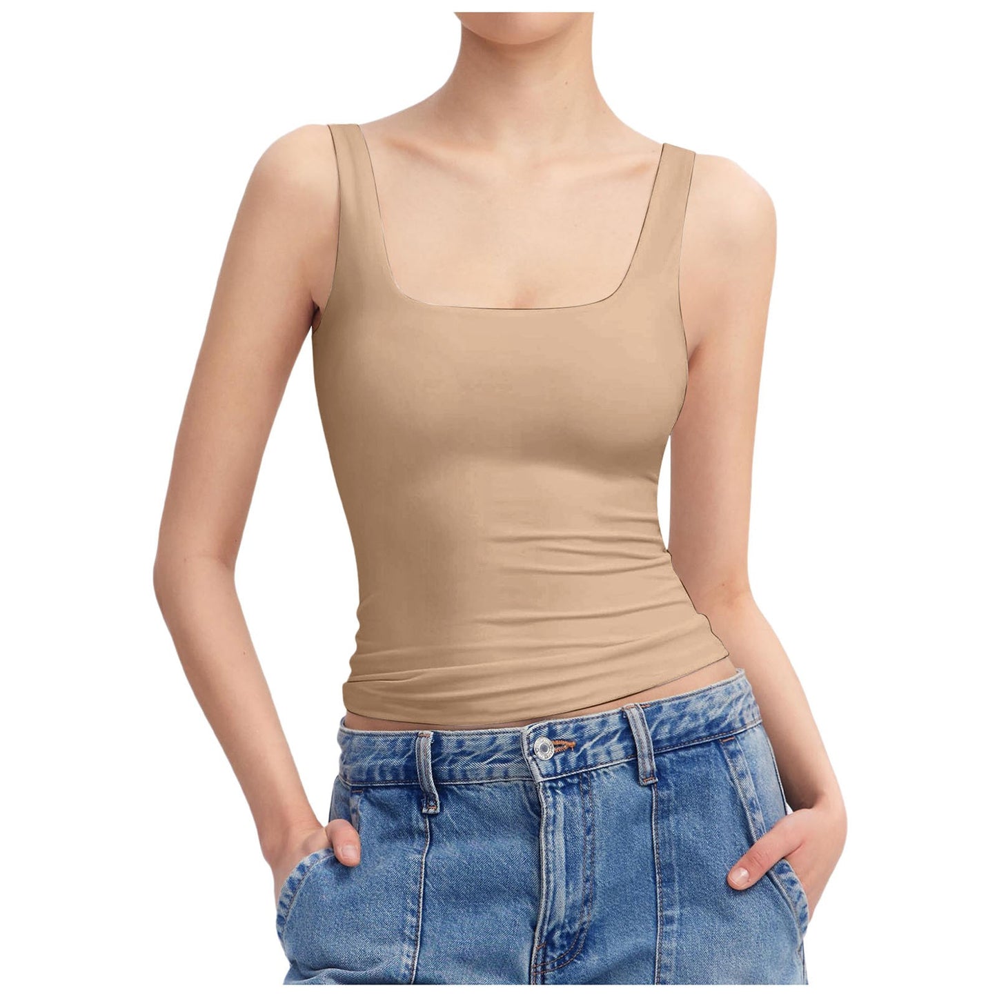 Womens Square Neck Sleeveless Slim Fit Top
