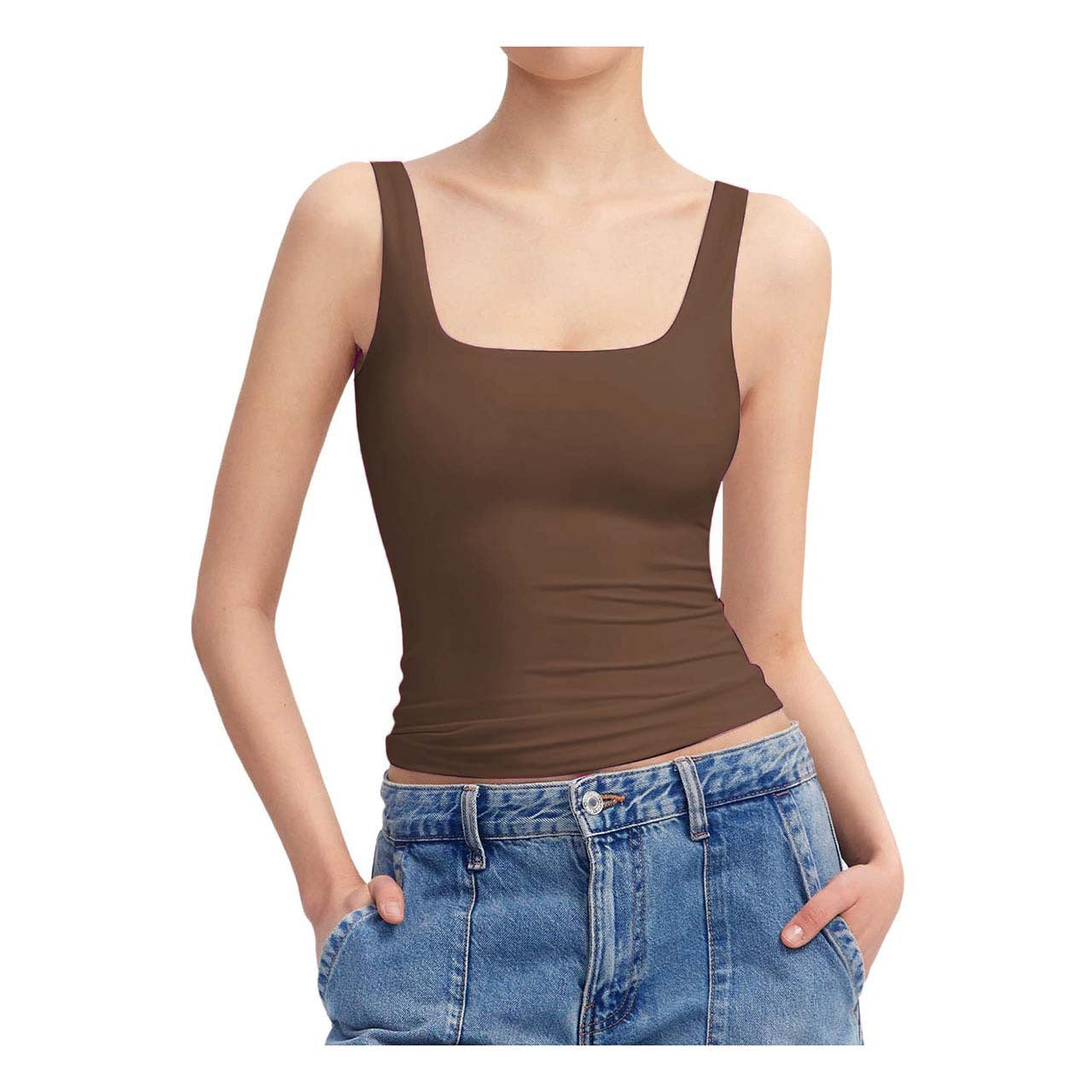 Womens Square Neck Sleeveless Slim Fit Top