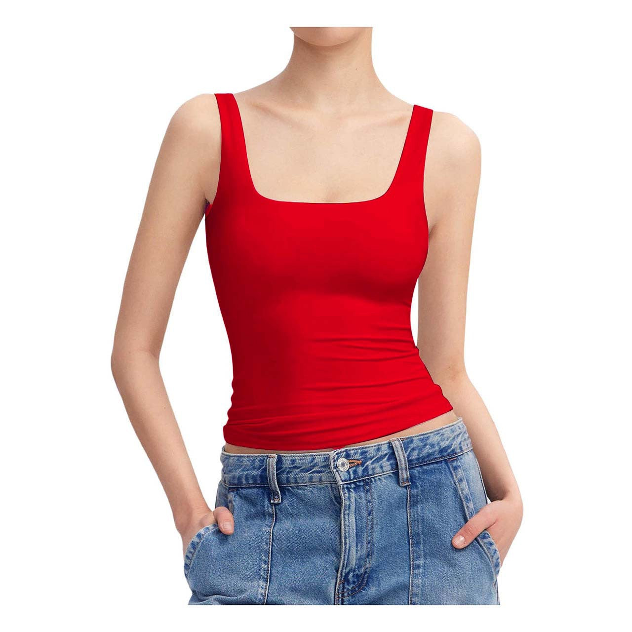 Womens Square Neck Sleeveless Slim Fit Top