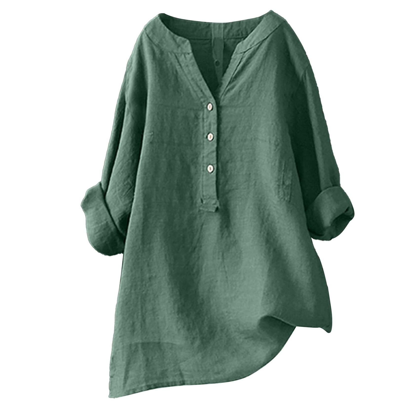 Womens Stand Collar Cotton Linen Blouse