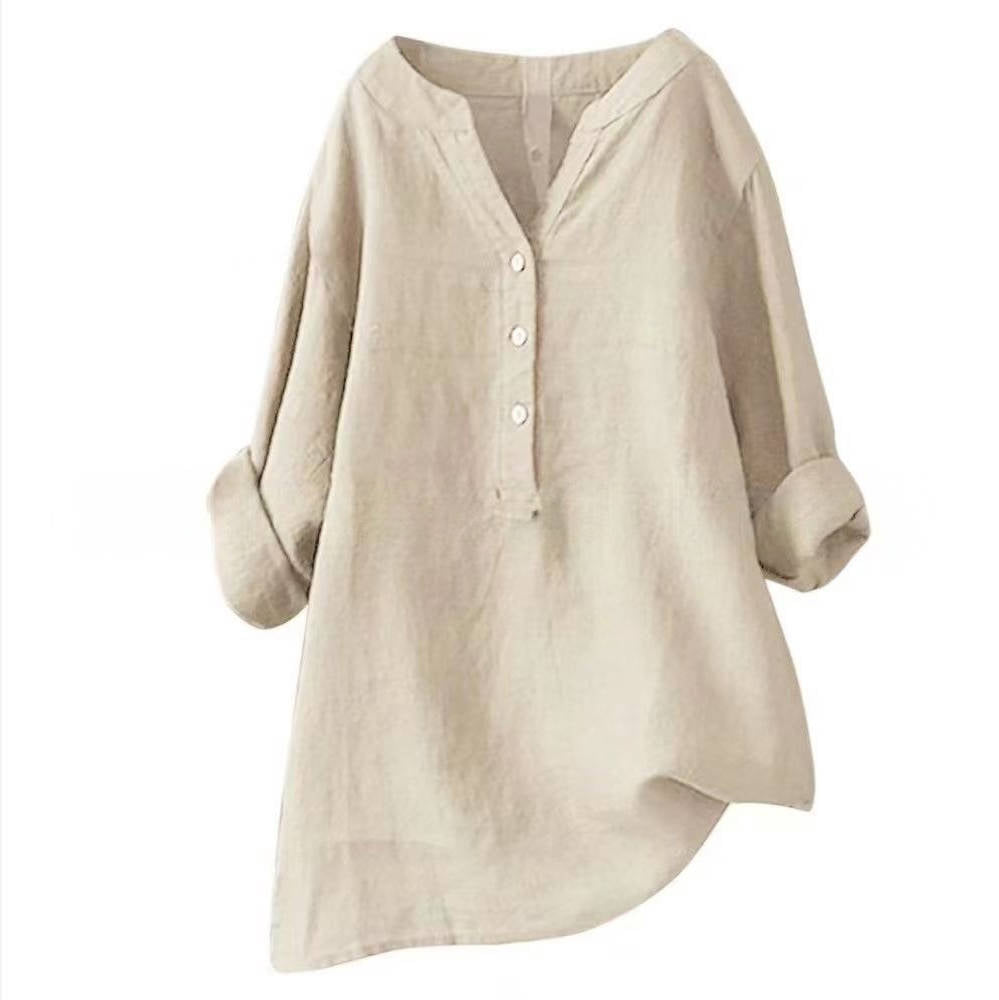 Womens Stand Collar Cotton Linen Blouse
