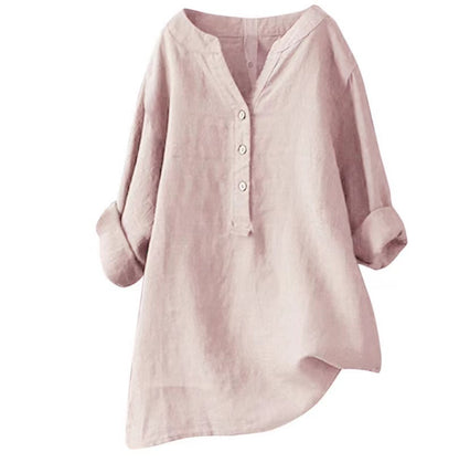 Womens Stand Collar Cotton Linen Blouse