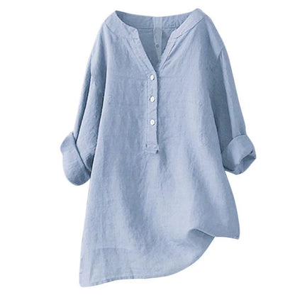 Womens Stand Collar Cotton Linen Blouse
