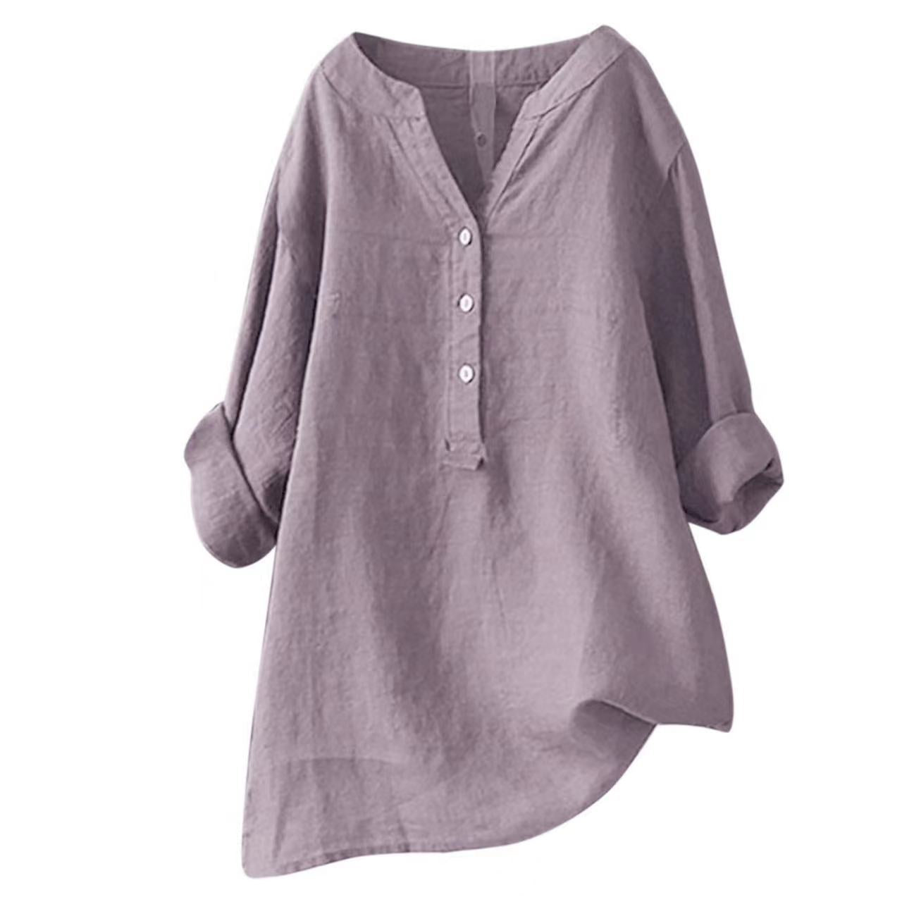 Womens Stand Collar Cotton Linen Blouse