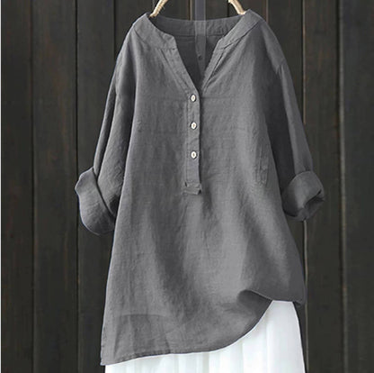 Womens Stand Collar Cotton Linen Blouse