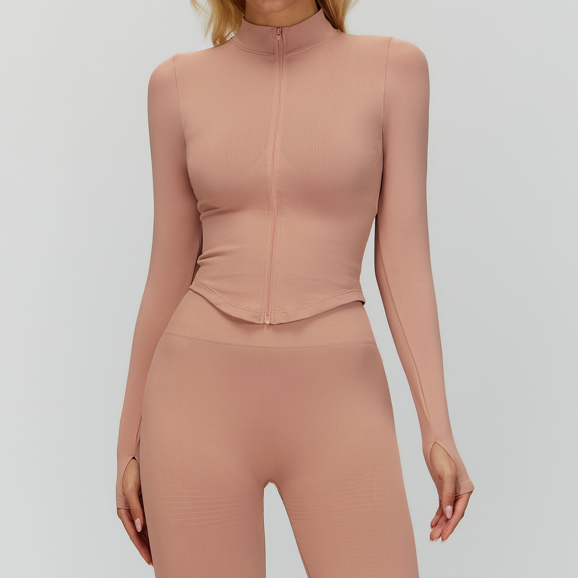 Womens Stand Collar Zipper Long Sleeve Yoga Coat