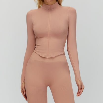 Womens Stand Collar Zipper Long Sleeve Yoga Coat