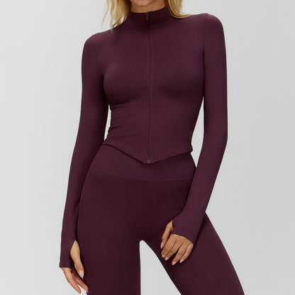 Womens Stand Collar Zipper Long Sleeve Yoga Coat