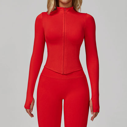 Womens Stand Collar Zipper Long Sleeve Yoga Coat