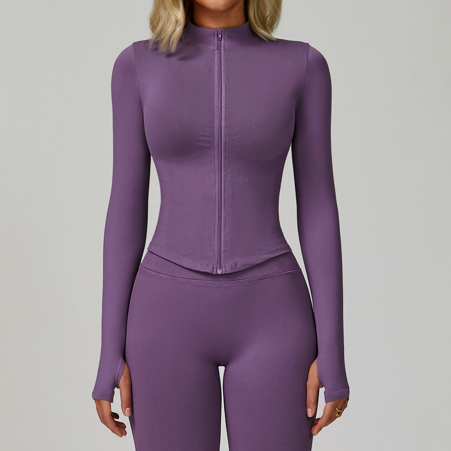 Womens Stand Collar Zipper Long Sleeve Yoga Coat