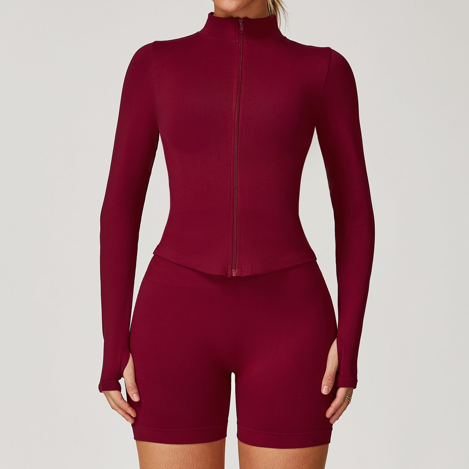 Womens Stand Collar Zipper Long Sleeve Yoga Coat