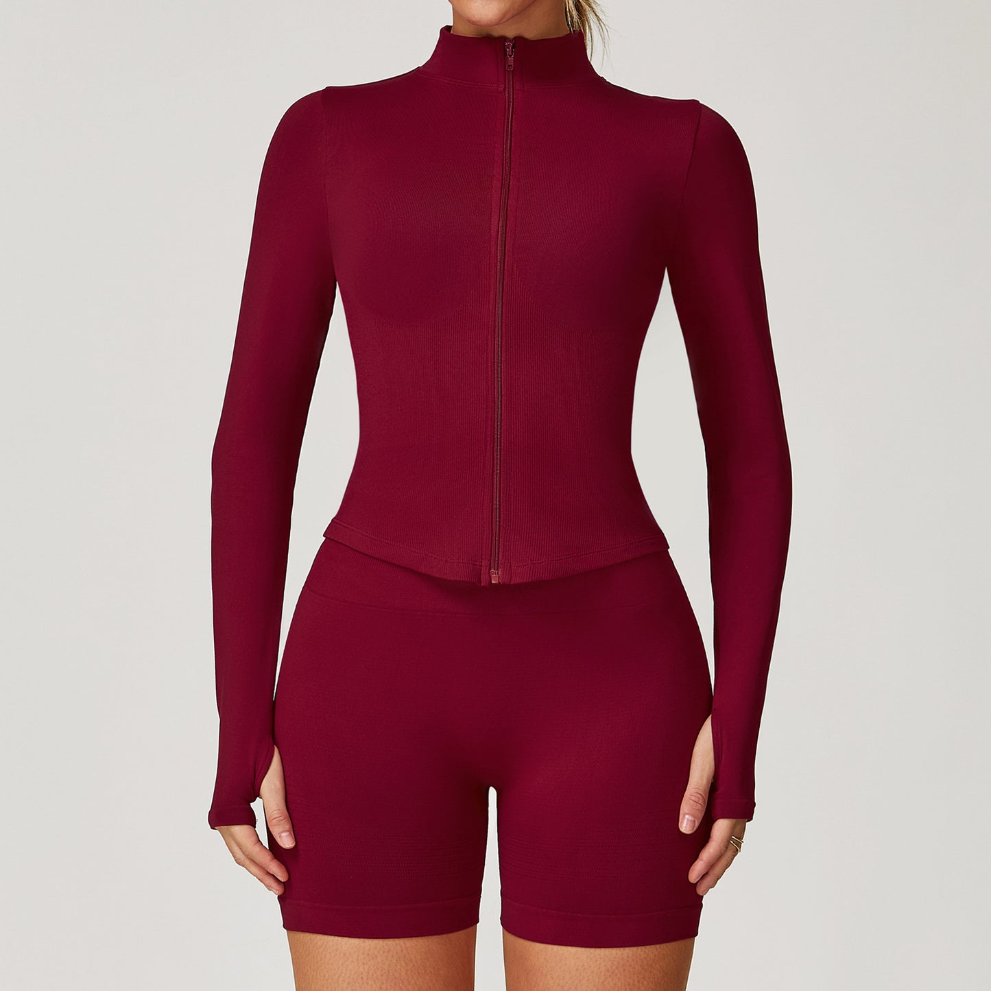Womens Stand Collar Zipper Long Sleeve Yoga Coat