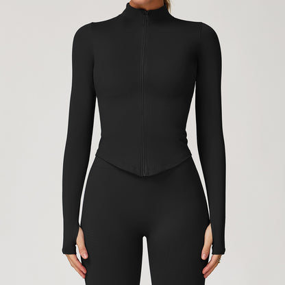 Womens Stand Collar Zipper Long Sleeve Yoga Coat