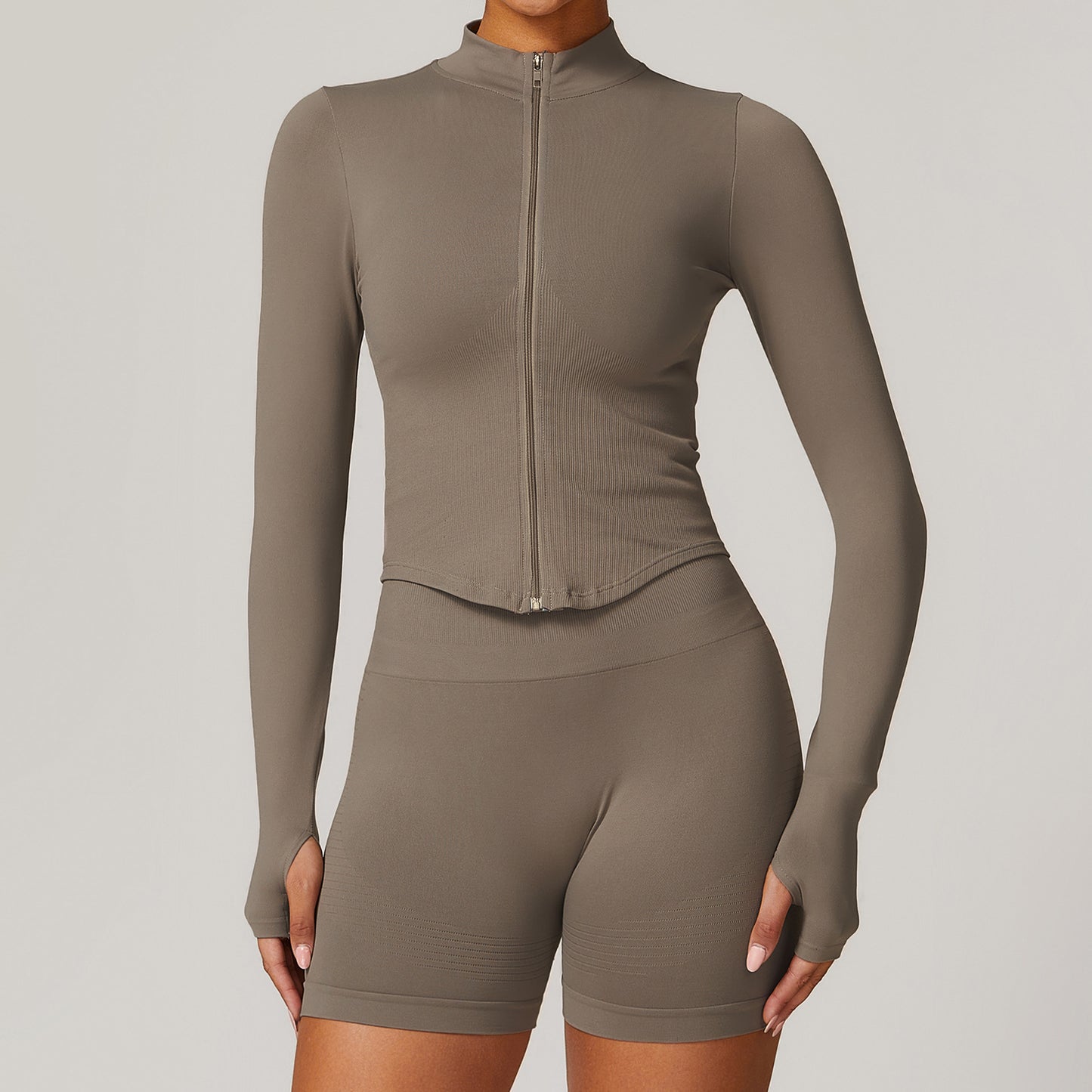 Womens Stand Collar Zipper Long Sleeve Yoga Coat