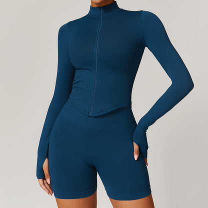 Womens Stand Collar Zipper Long Sleeve Yoga Coat