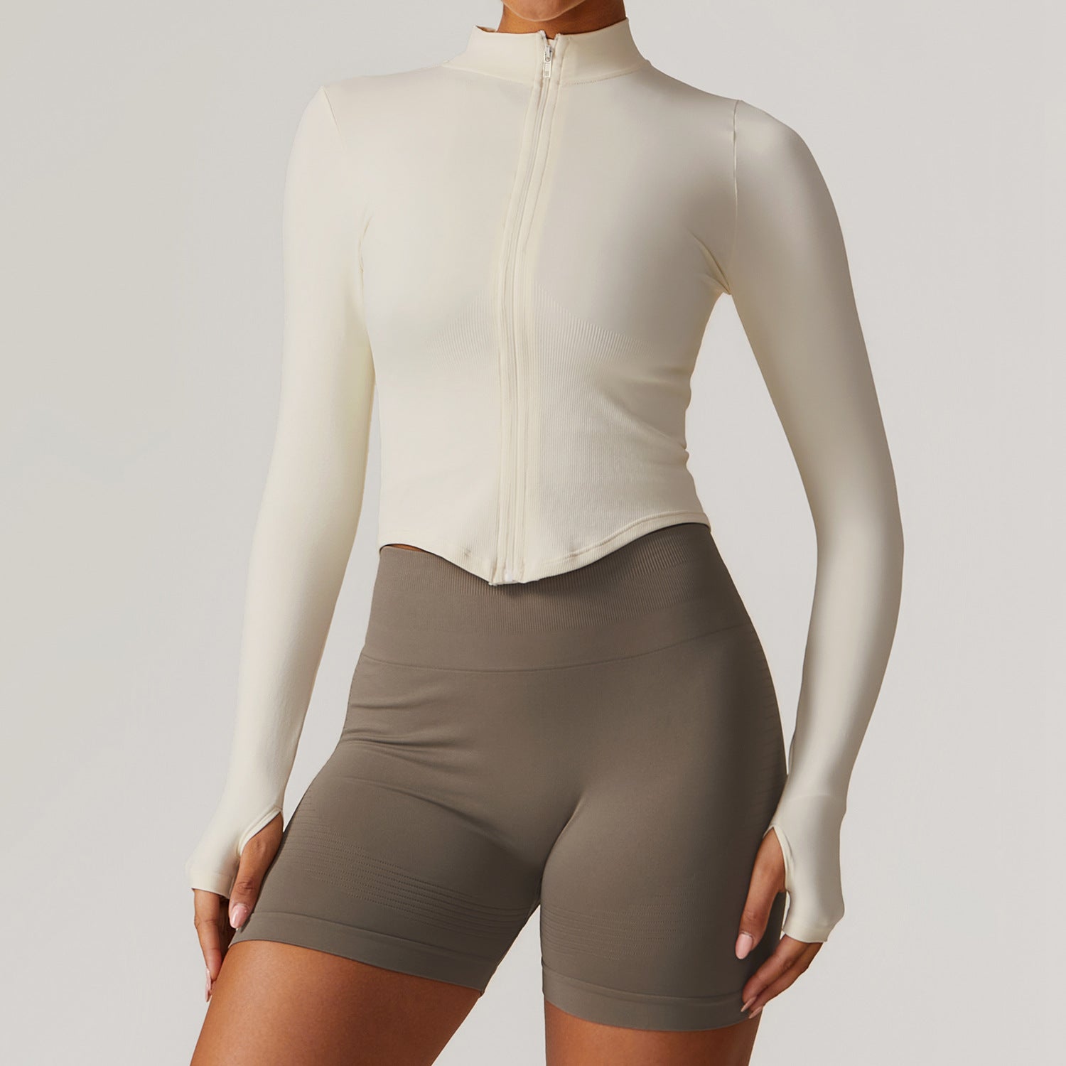 Womens Stand Collar Zipper Long Sleeve Yoga Coat