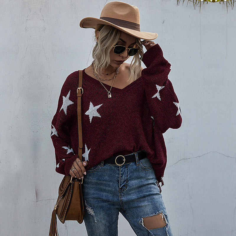 Womens Star Pattern Knit Sweater