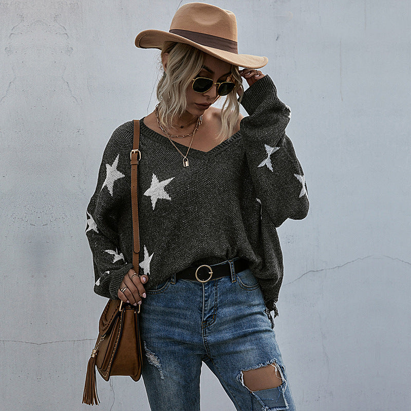 Womens Star Pattern Knit Sweater