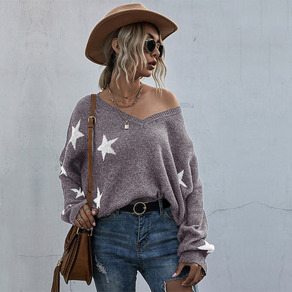 Womens Star Pattern Knit Sweater