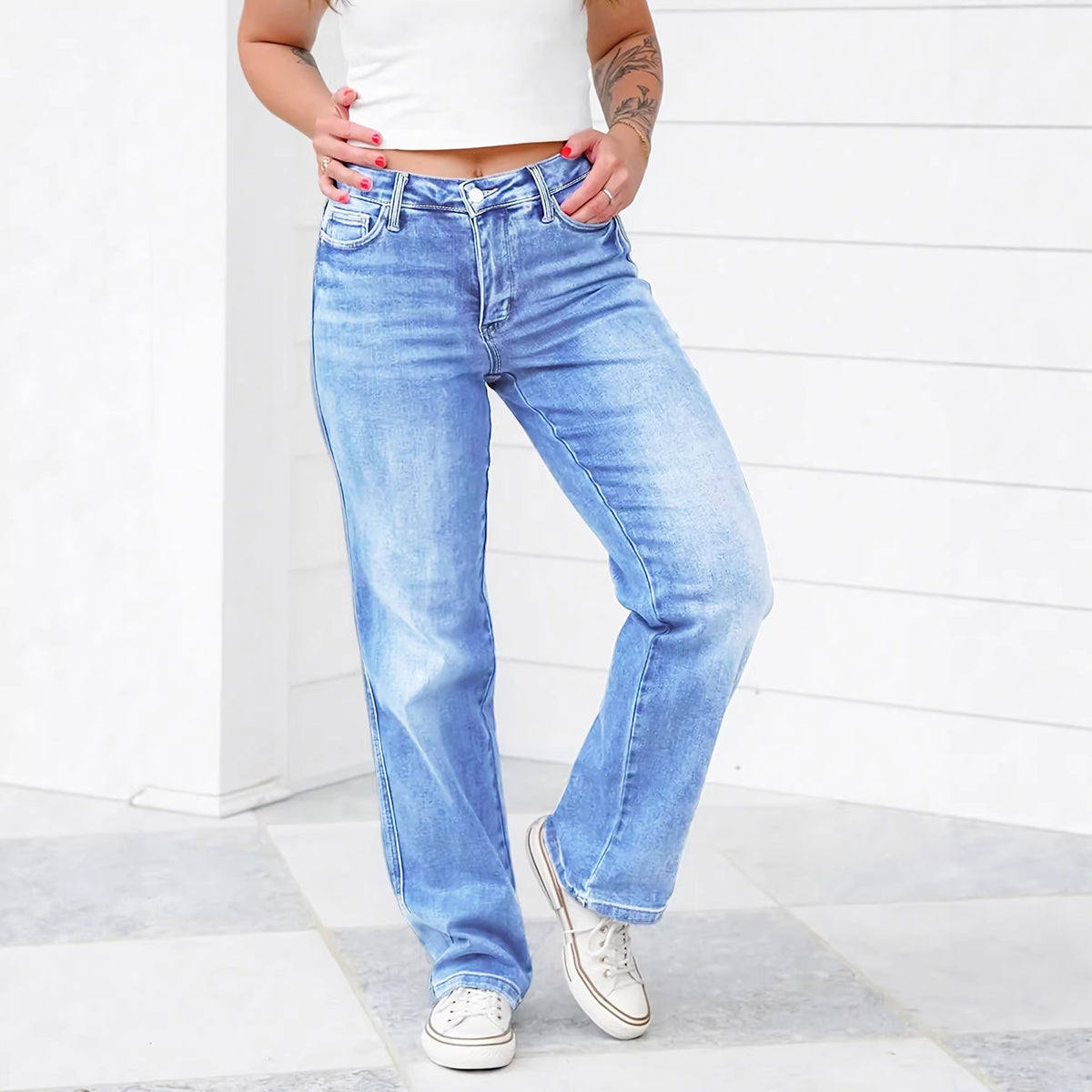 Womens Straight Leg Denim Pants