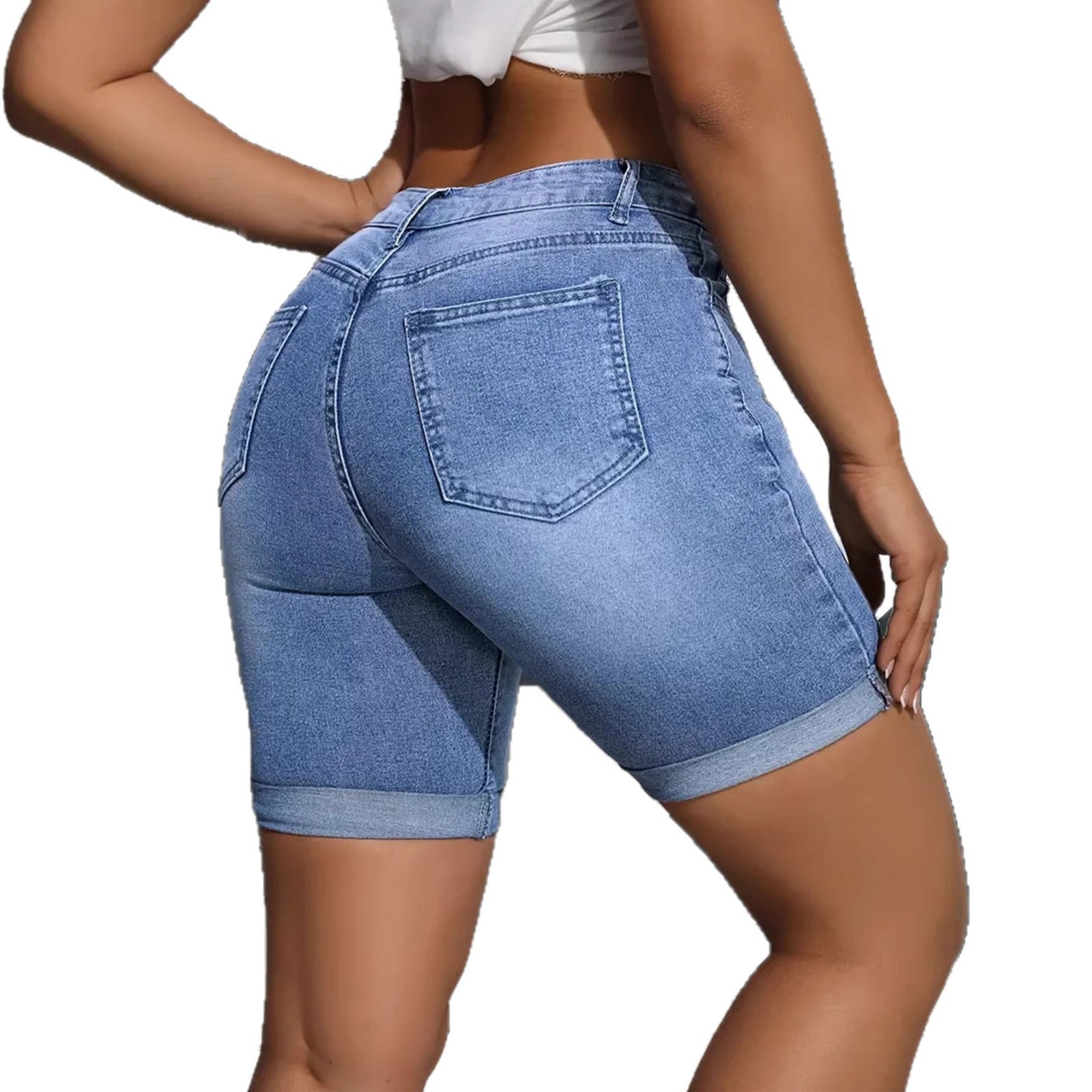 Womens Stretch Denim Shorts Light Blue