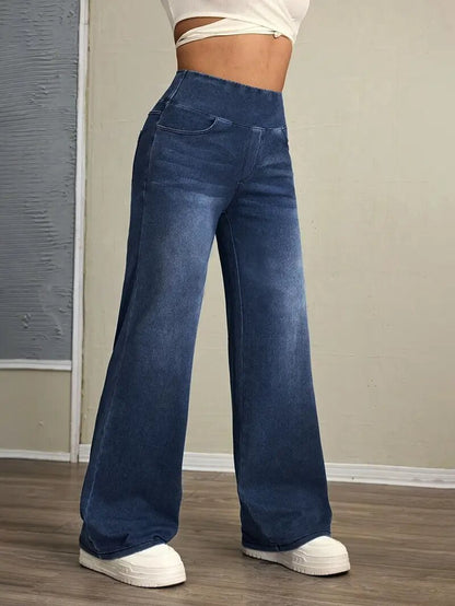 Womens Stretch Denim Straight Leg Pants