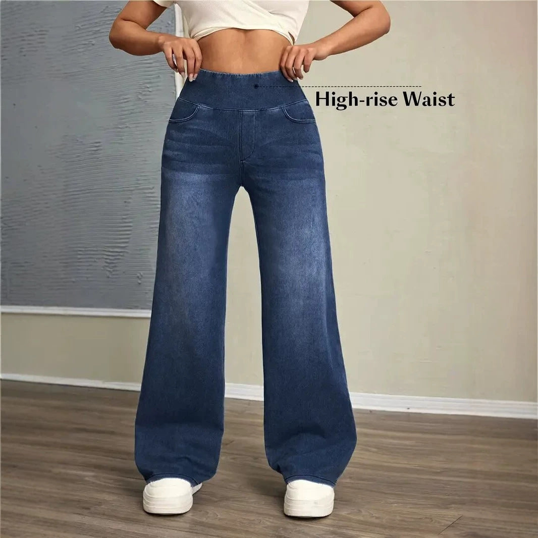 Womens Stretch Denim Straight Leg Pants