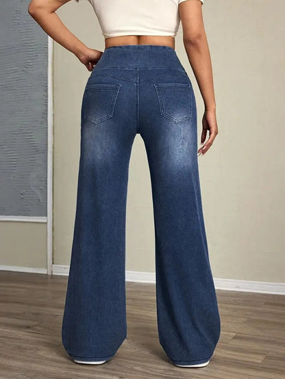 Womens Stretch Denim Straight Leg Pants