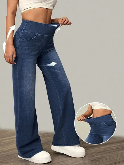 Womens Stretch Denim Straight Leg Pants