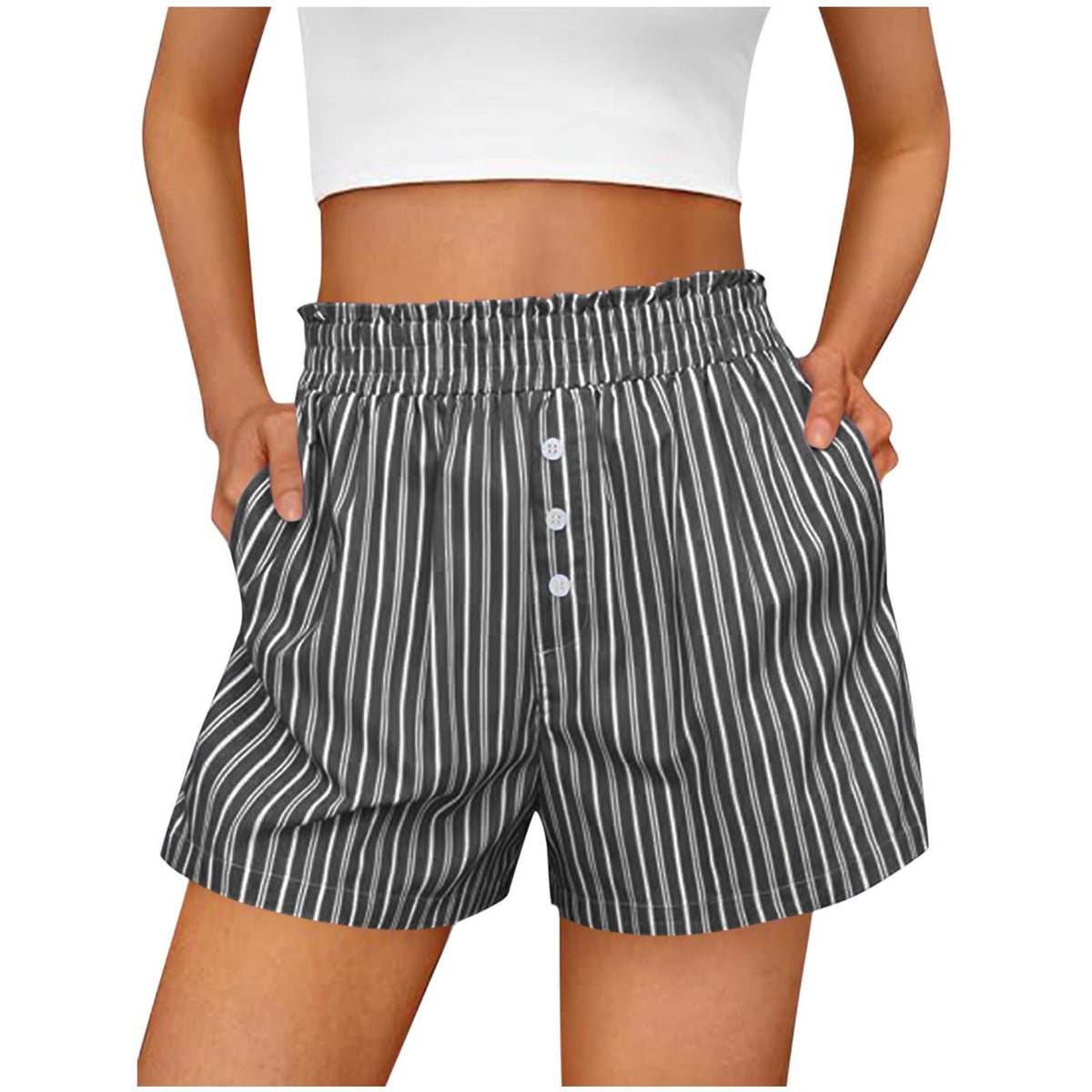 Womens Striped Button Shorts