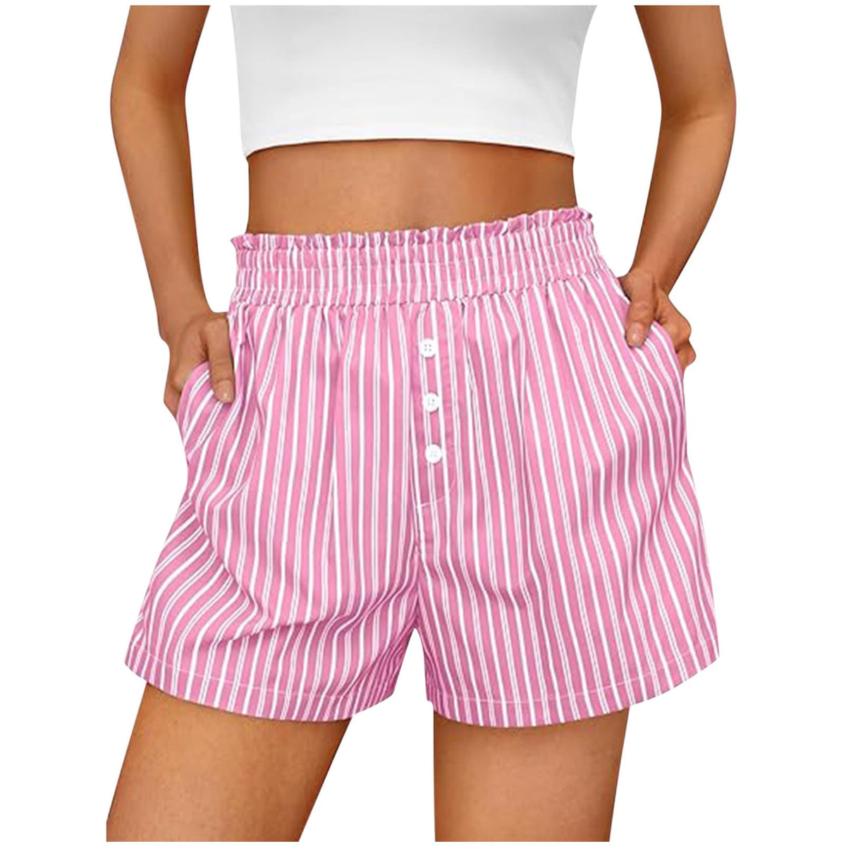Womens Striped Button Shorts
