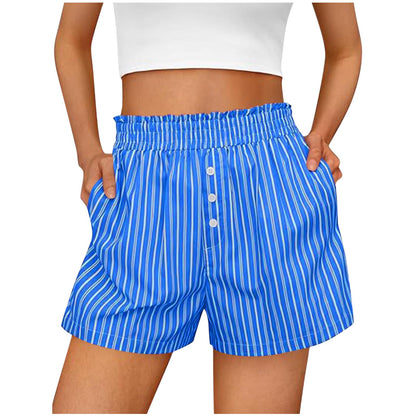 Womens Striped Button Shorts