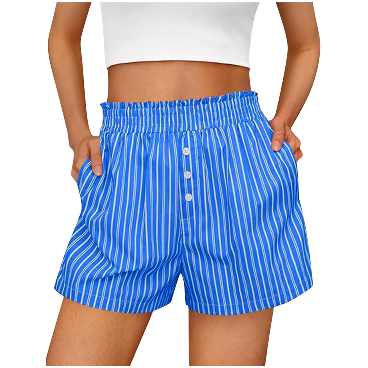 Womens Striped Button Shorts