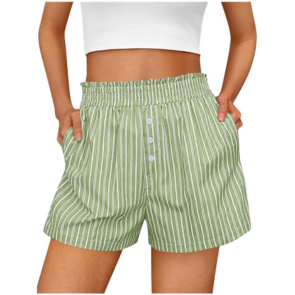 Womens Striped Button Shorts