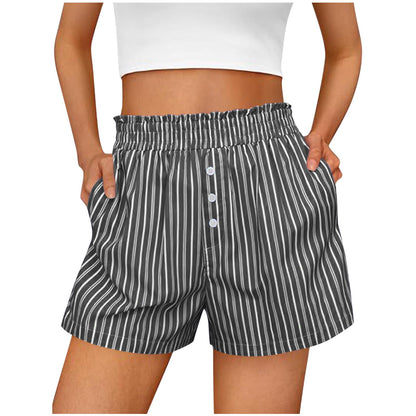 Womens Striped Button Shorts