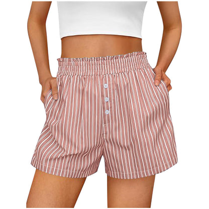 Womens Striped Button Shorts