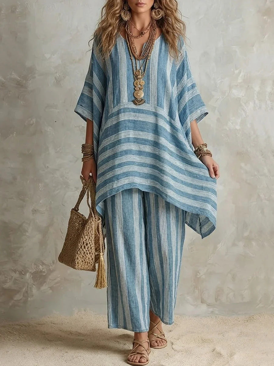 Womens Striped Casual Two-Piece Set
