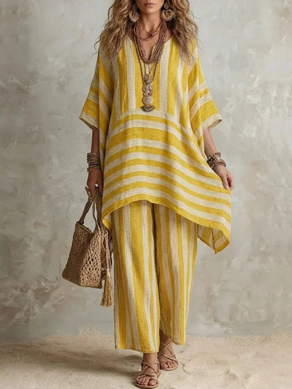 Womens Striped Casual Two-Piece Set