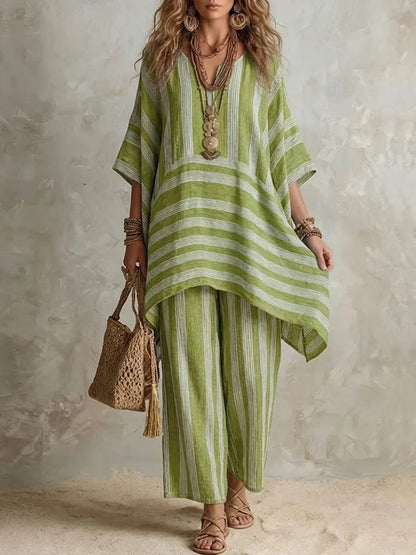 Womens Striped Casual Two-Piece Set