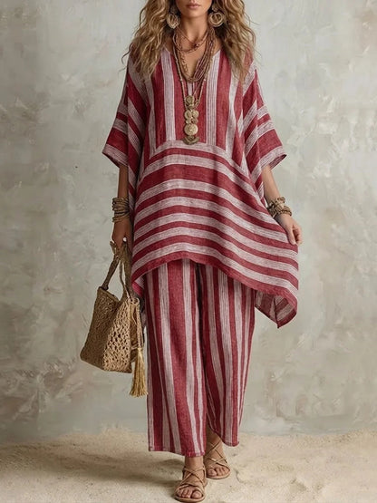 Womens Striped Casual Two-Piece Set