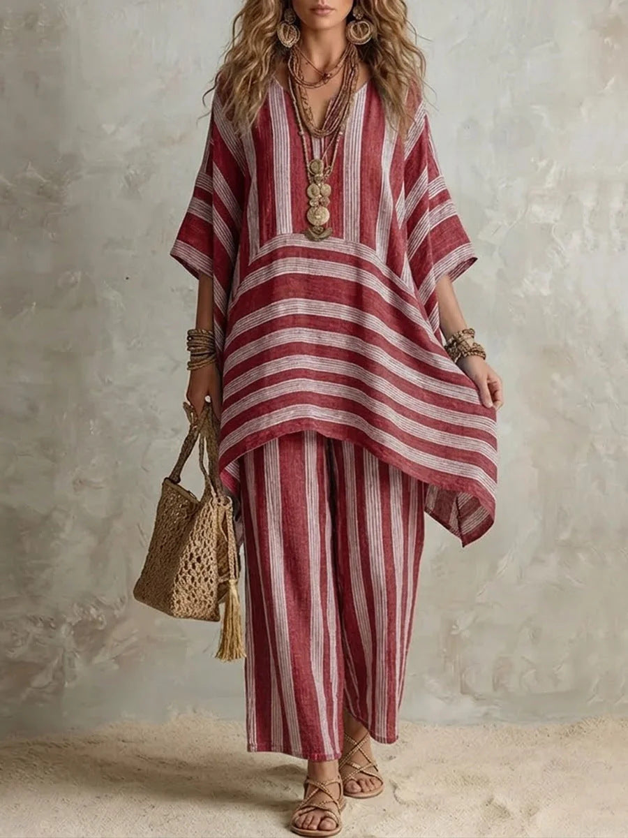 Womens Striped Casual Two-Piece Set