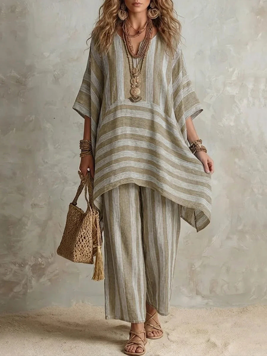 Womens Striped Casual Two-Piece Set